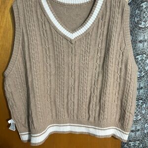 Old Navy V-Neck Cable Knit Sweater Vest - Brown and White